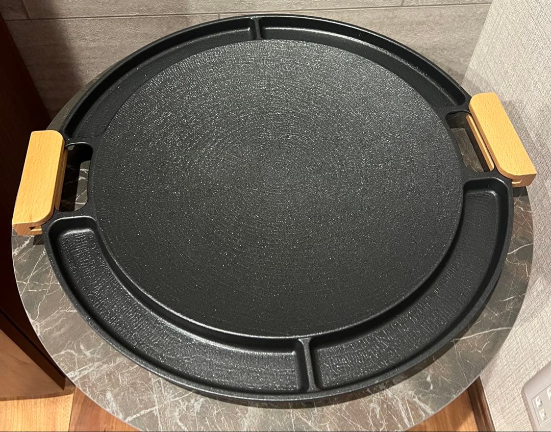 新品未使用　韓国 焼肉プレート マルチグリドル　木製ハンドル付き　42cm