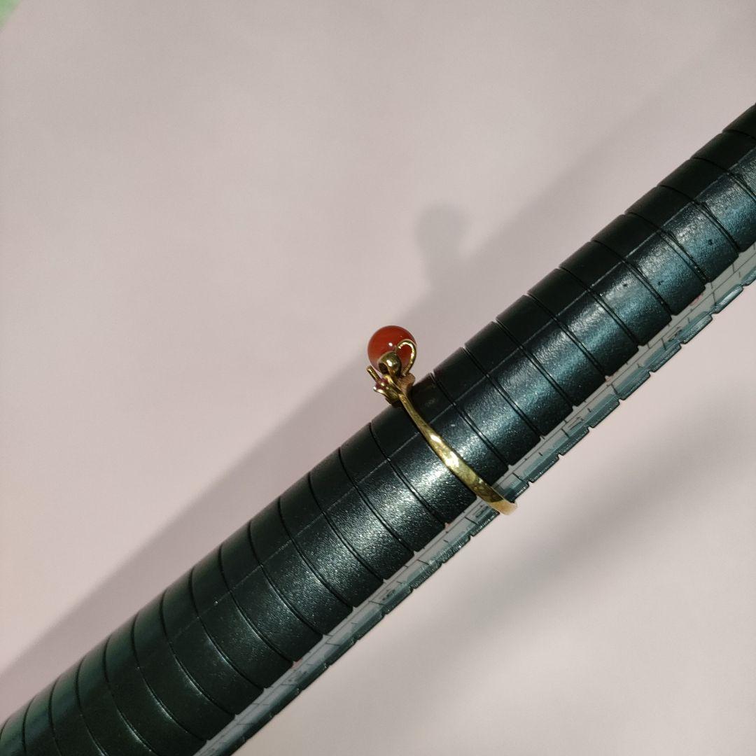 K18　サンゴ　指輪　サファイア付き　1.95g　刻印有り　訳あり