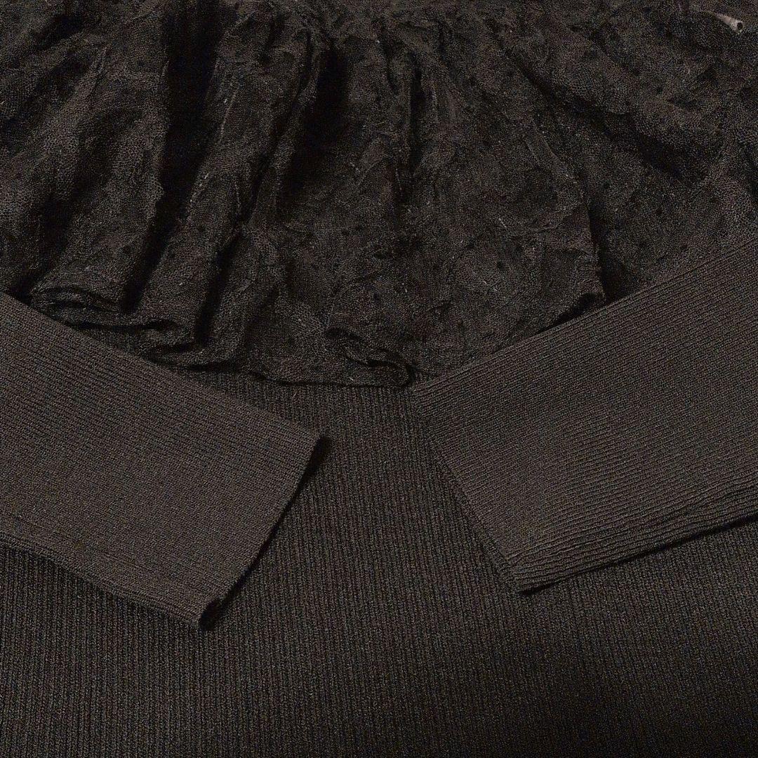 リエンダ　ペプラムビスチェセット　リブニットロングワンピース　パール　フリル　黒
