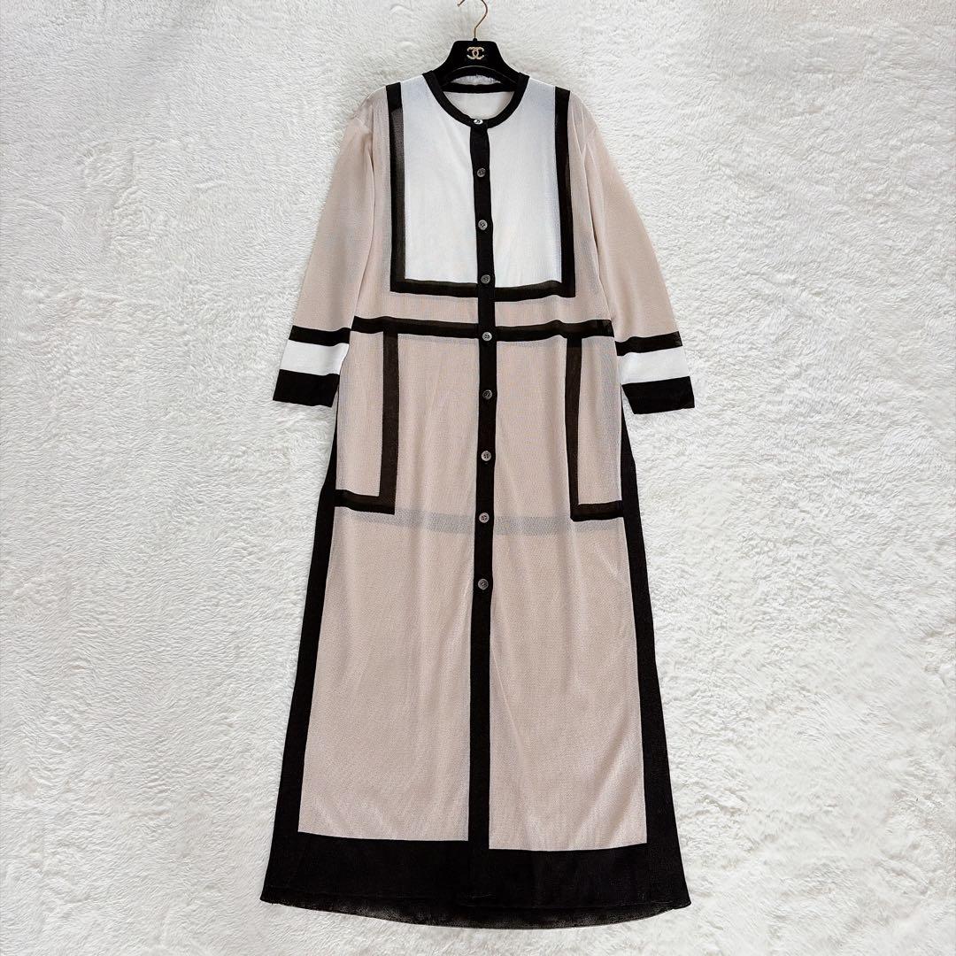 【アドーア】シアー パイピング ロングシャワンピース カーディガン モンドリアン