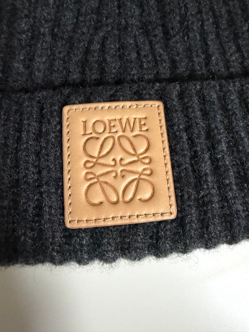 LOEWE ロエベ カシミアビーニー リブ編み ニット帽 ブラック