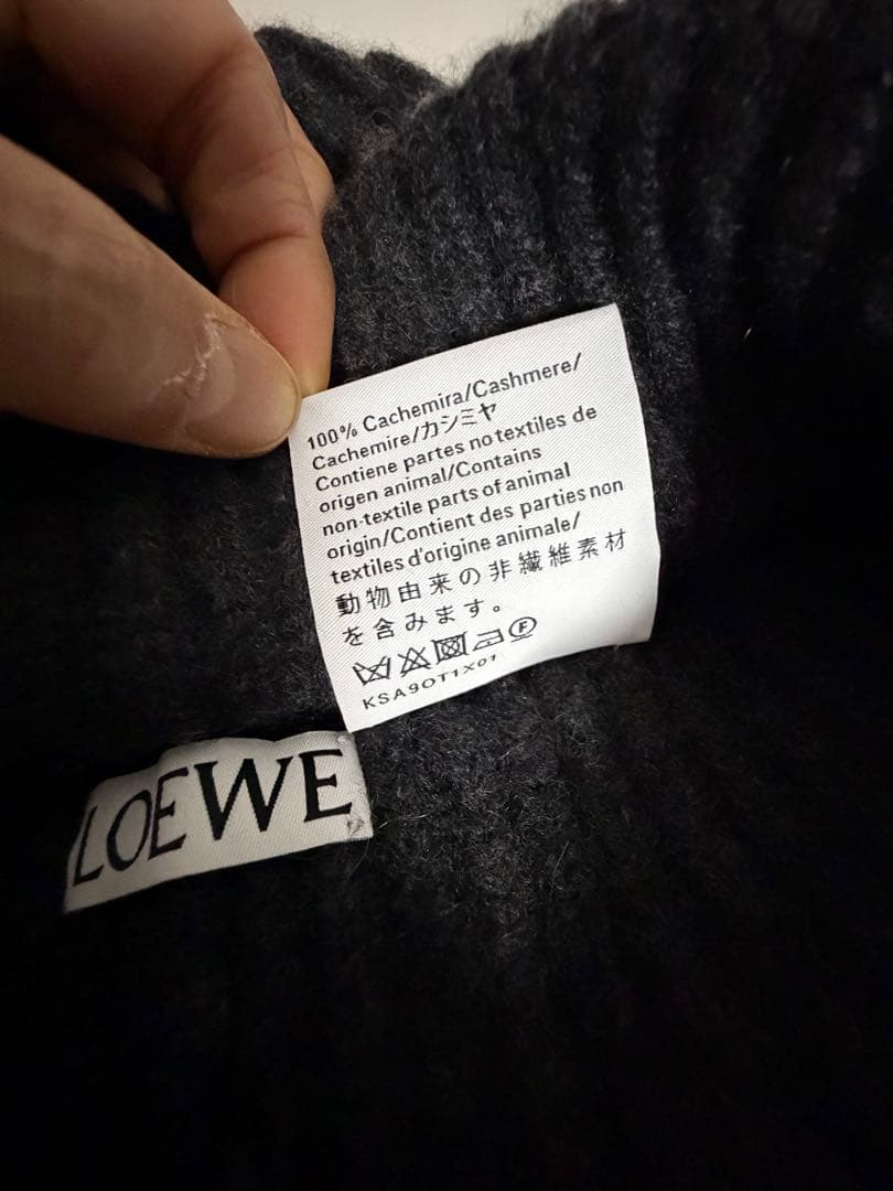 LOEWE ロエベ カシミアビーニー リブ編み ニット帽 ブラック