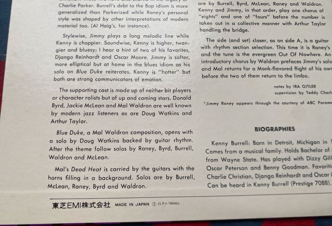 Jimmy Raney Kenny Burrell 2 Guitars 見本盤