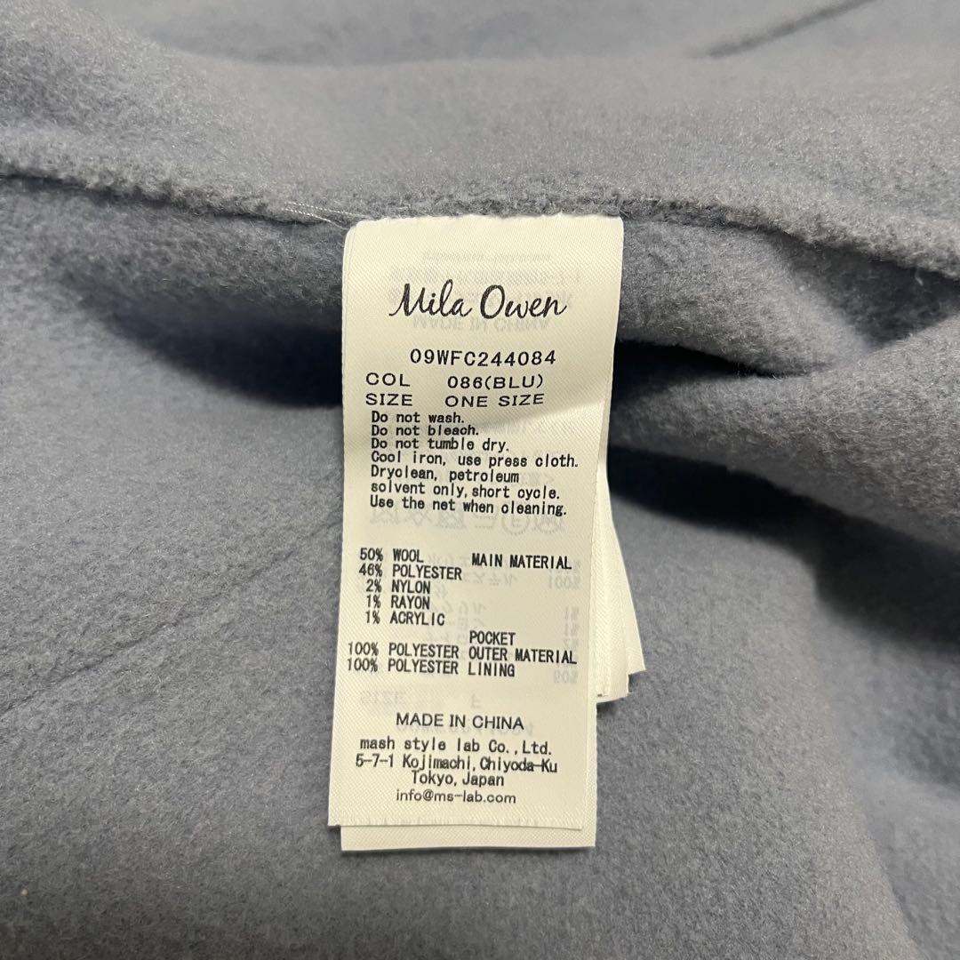 完売　秋冬　MilaOwenファーポケットリバーコート　ブルー　ワンサイズ