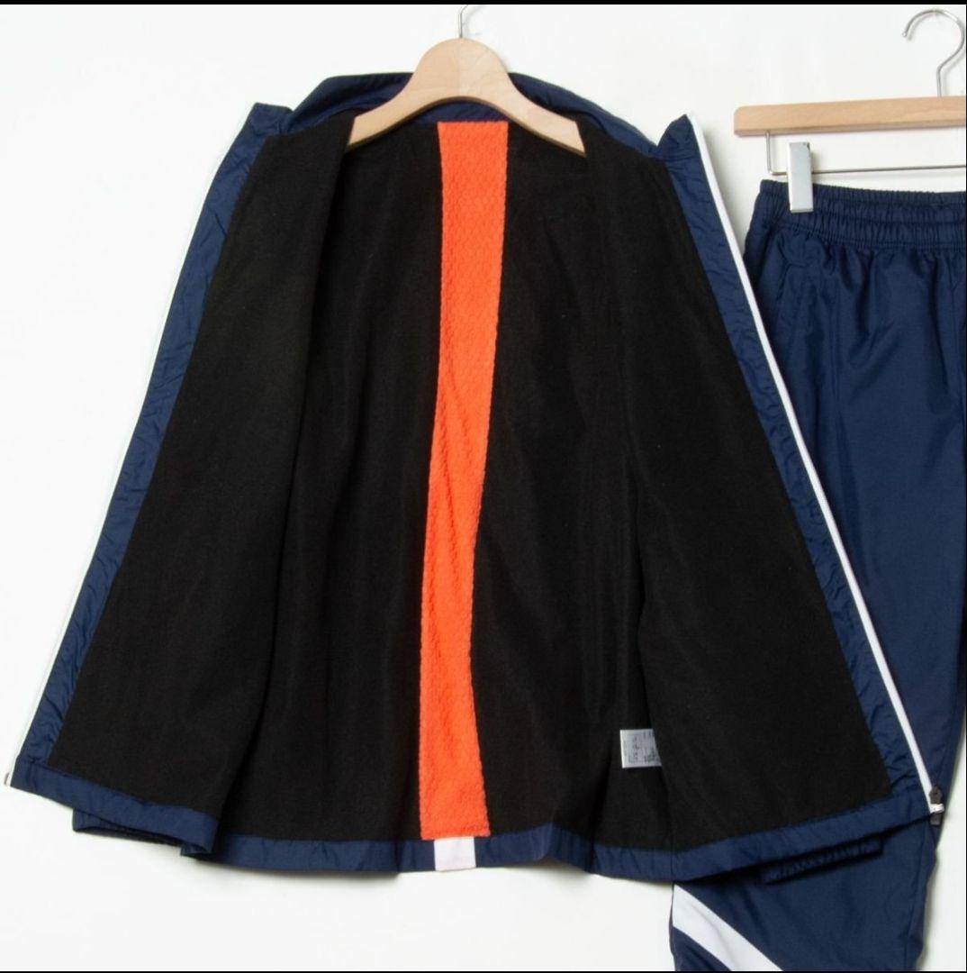 asics ネイビー ウィンドブレーカー上下セット 反射ストライプ付き　サイズL