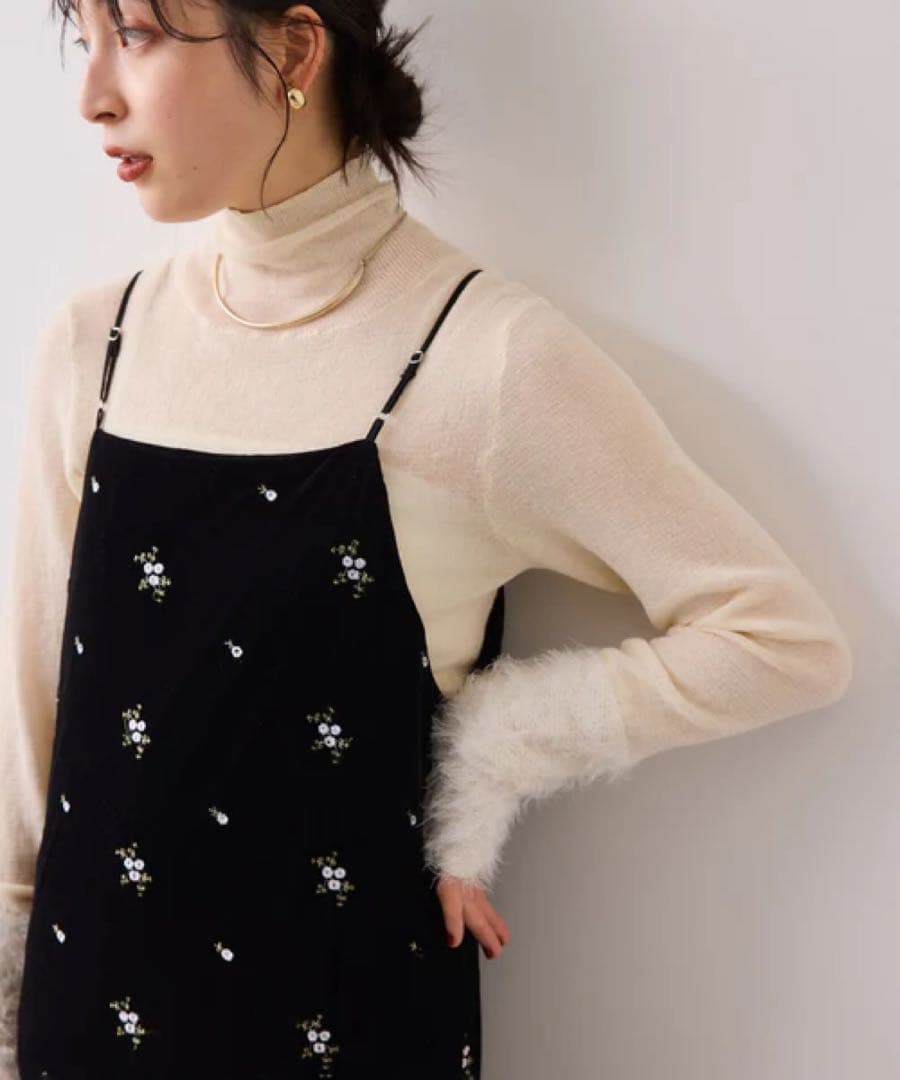 vis 美品　早い者勝ち！刺繍アソートベロアキャミワンピース/2WAY