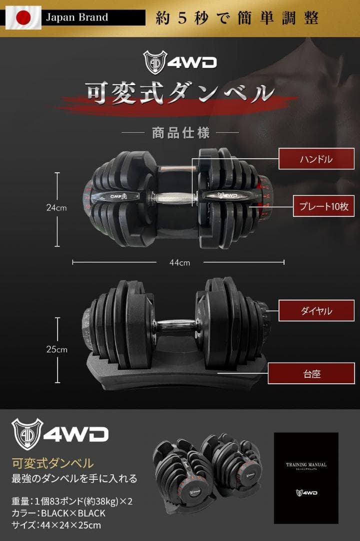 としひろです。① 4WD！可変式ダンベル！4kg－38kg 17段階調節