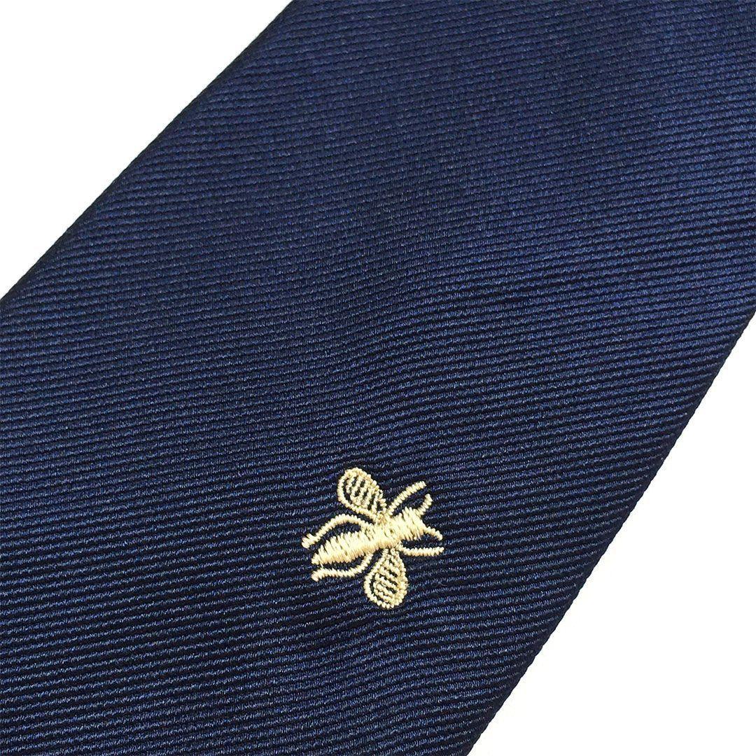 未使用級 グッチ GUCCI ネクタイ シルク ネイビー 蜂 Bee ハチ