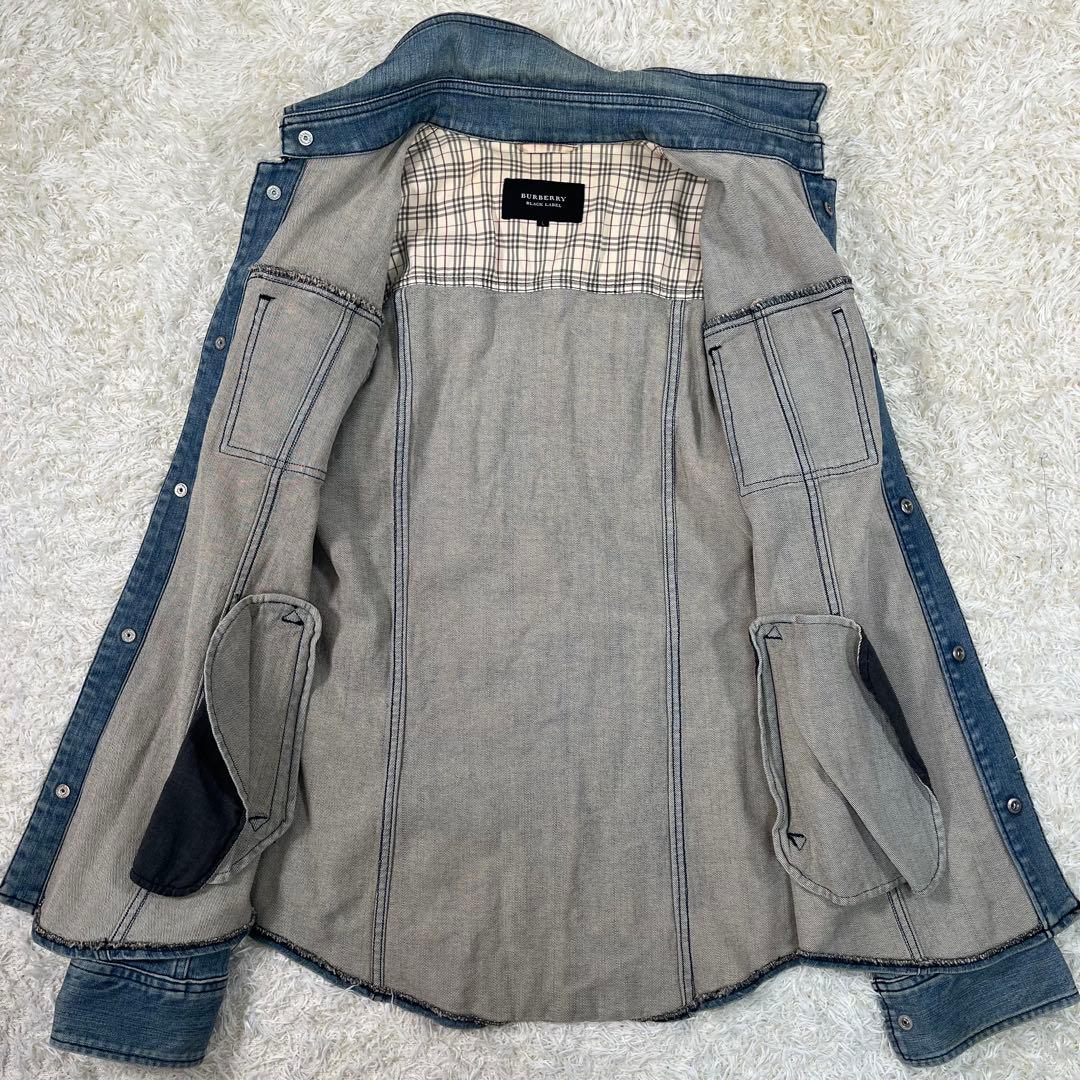 【美品】バーバリーブラックレーベル デニムジャケット 襟裏ロゴ ノバチェック L