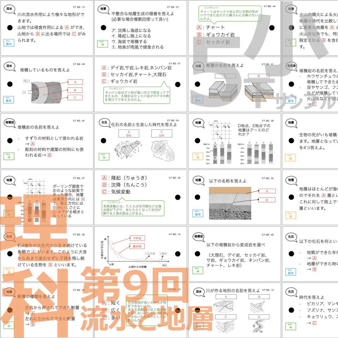 中学受験 暗記カード【5年下 社会・理科6-9回】 予習シリーズ 組み分け対策