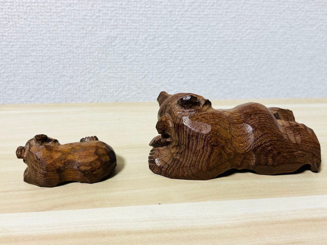 【希少】木彫り　あとぐちさん作品　居眠り親子熊