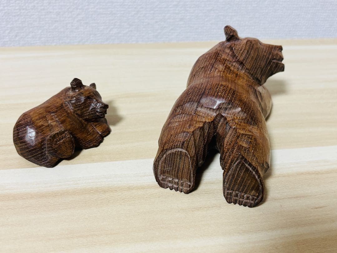 【希少】木彫り　あとぐちさん作品　居眠り親子熊