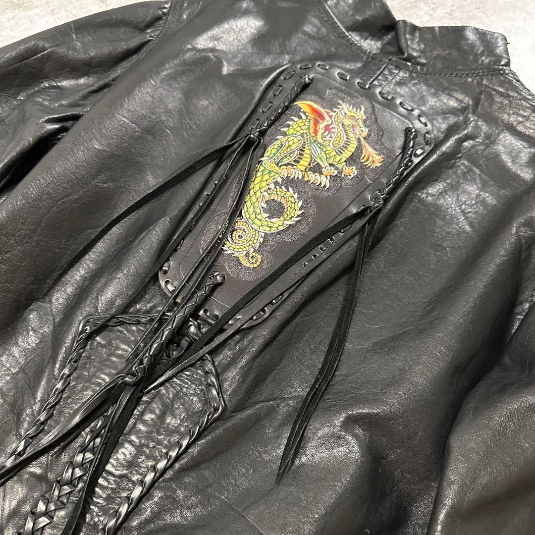 Vintage Dragon Tattoo Leather Jacket 八の字