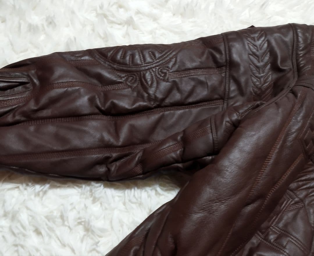 maggoni elegance　リアルレザーエンボス加工中綿ジャケット　茶XL