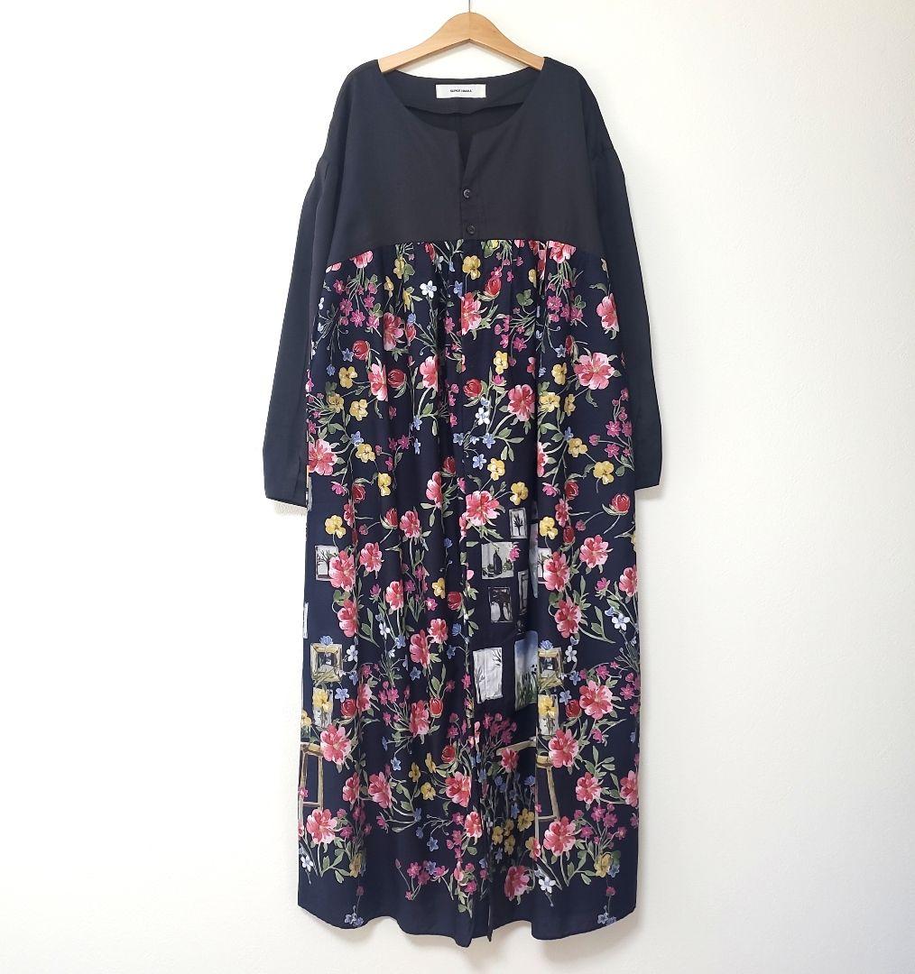 【美品】スーパーハッカ ボタニカル 花柄 薄手 長袖 ロングワンピース