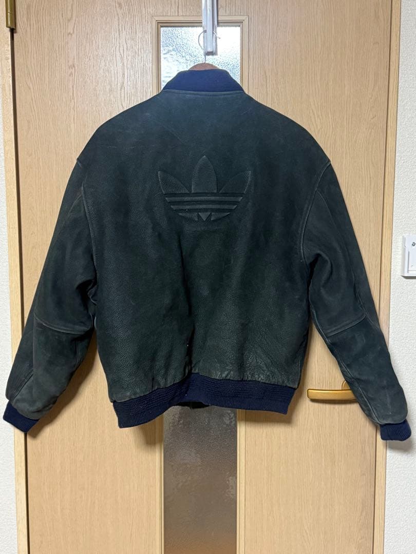 adidas【80s レザーコーチジャケット　M】黒タグ　ビンテージ　アディダス