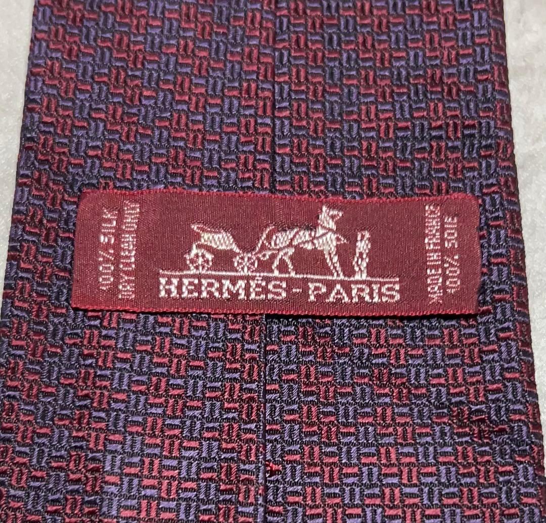 HERMES ネクタイ 総柄 ジャガード バーガンディ 光沢