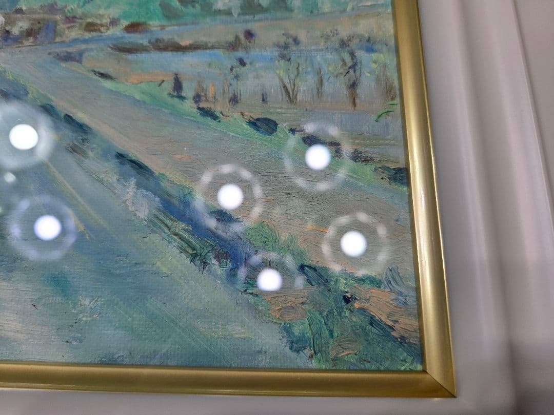 【美品】 肉筆油彩風景画 ホワイト額縁フレームつき「白馬連峰」6号サイズ