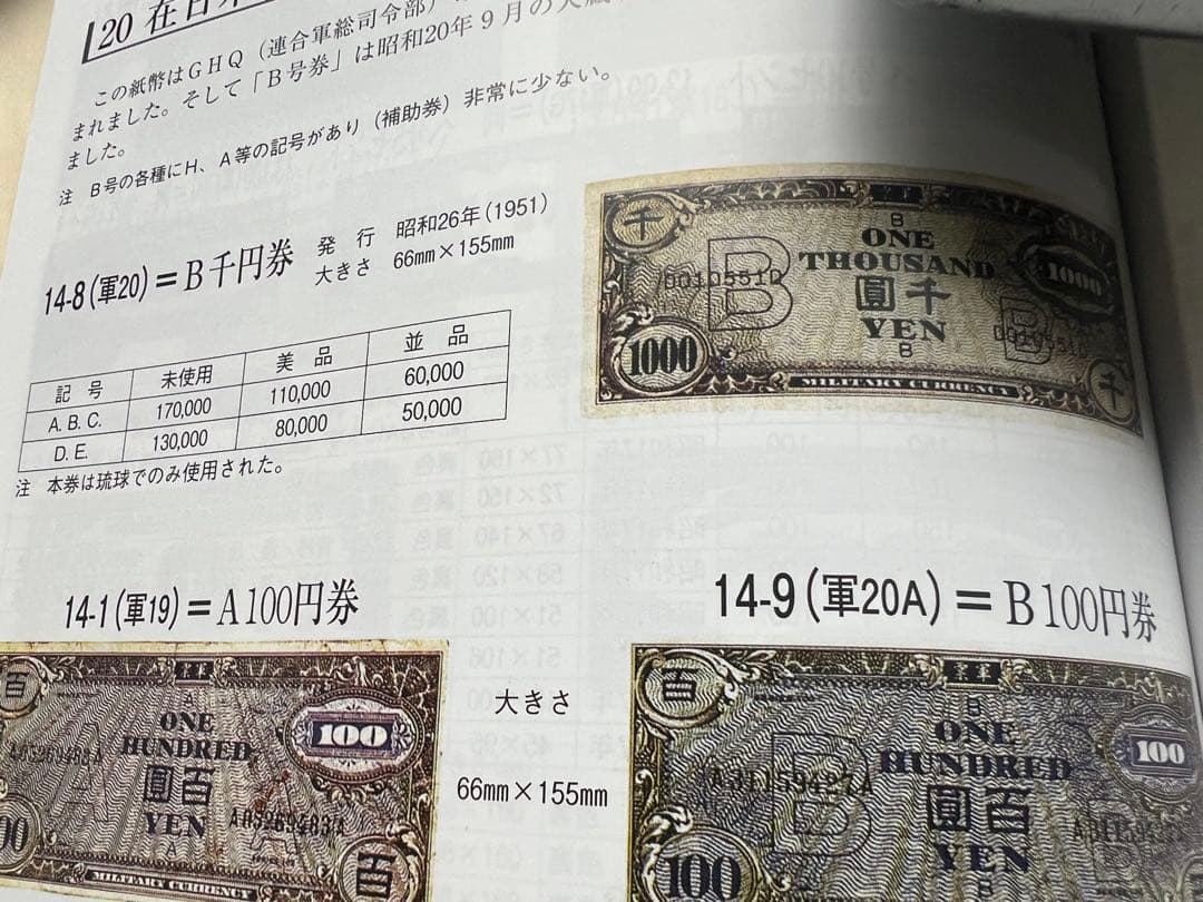 日本古紙幣　在日米軍軍票　B1000円券