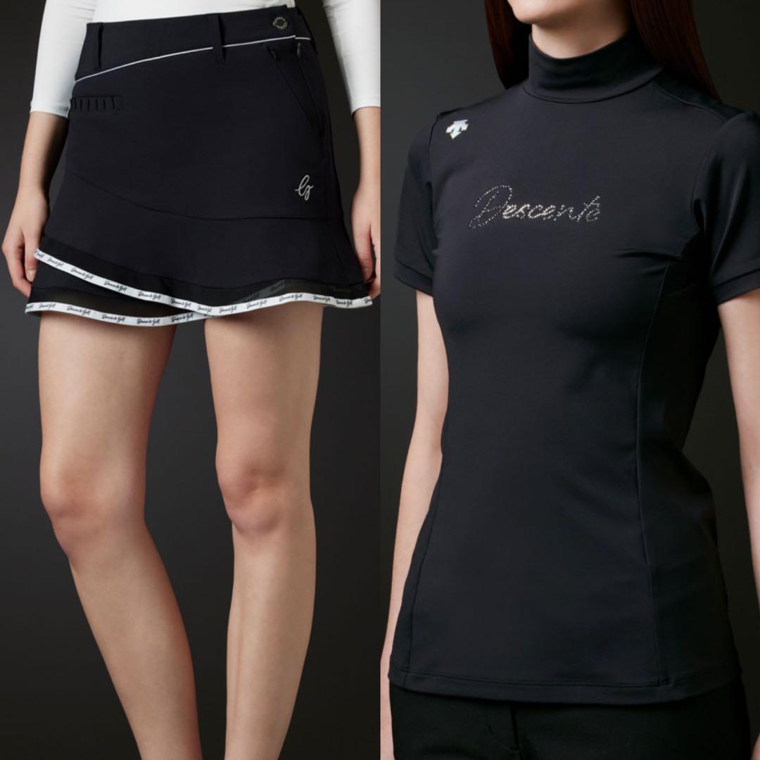 デサント【LUXE】ゴルフ　モックネックシャツ　スカート　上下2点セット　L/M