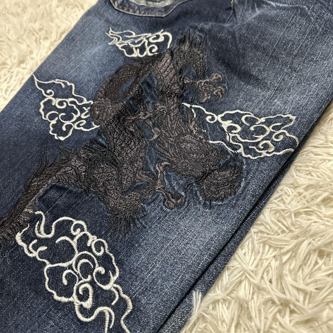 未使用タグ付き　雅結　和柄刺繍　黒龍　デニム　ジーンズ　大きいサイズ