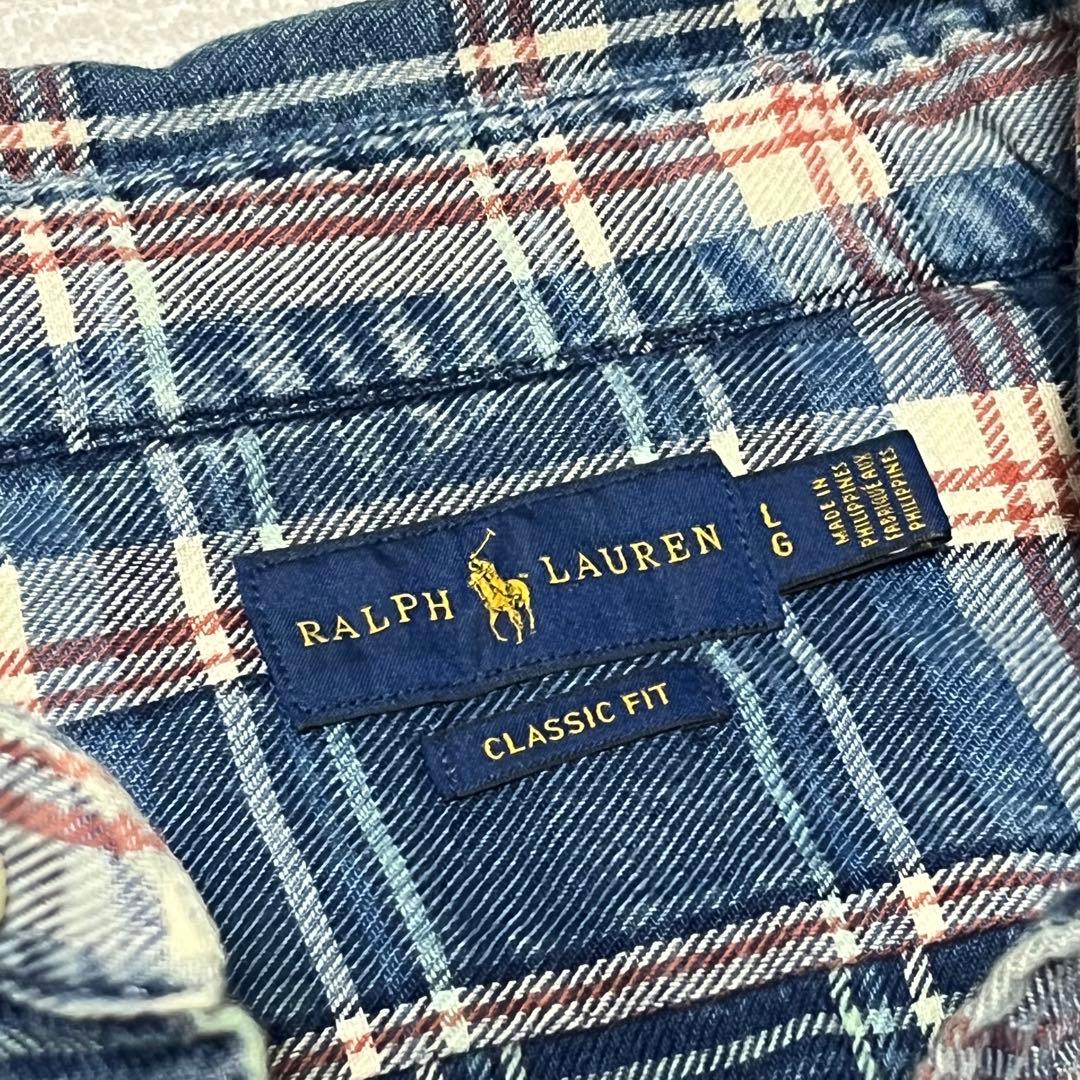 美品 ラルフローレン インディゴ チェック シャツ ブリーチ加工 ポニー XL
