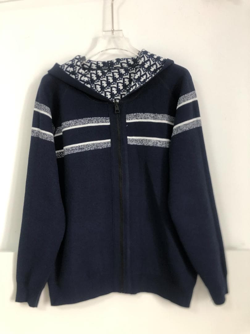 Dior ディオール ニットセーター　ネービーブルー　フーディ　超美品 両面用