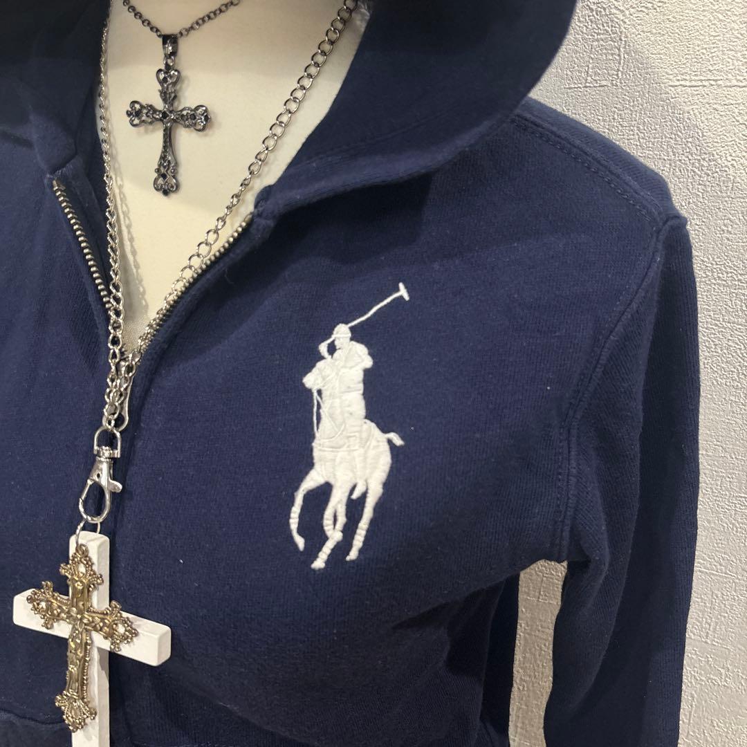 ポロラルフローレン　ビッグポニー　刺繍　フルジップパーカー　星条旗　ネイビー　紺