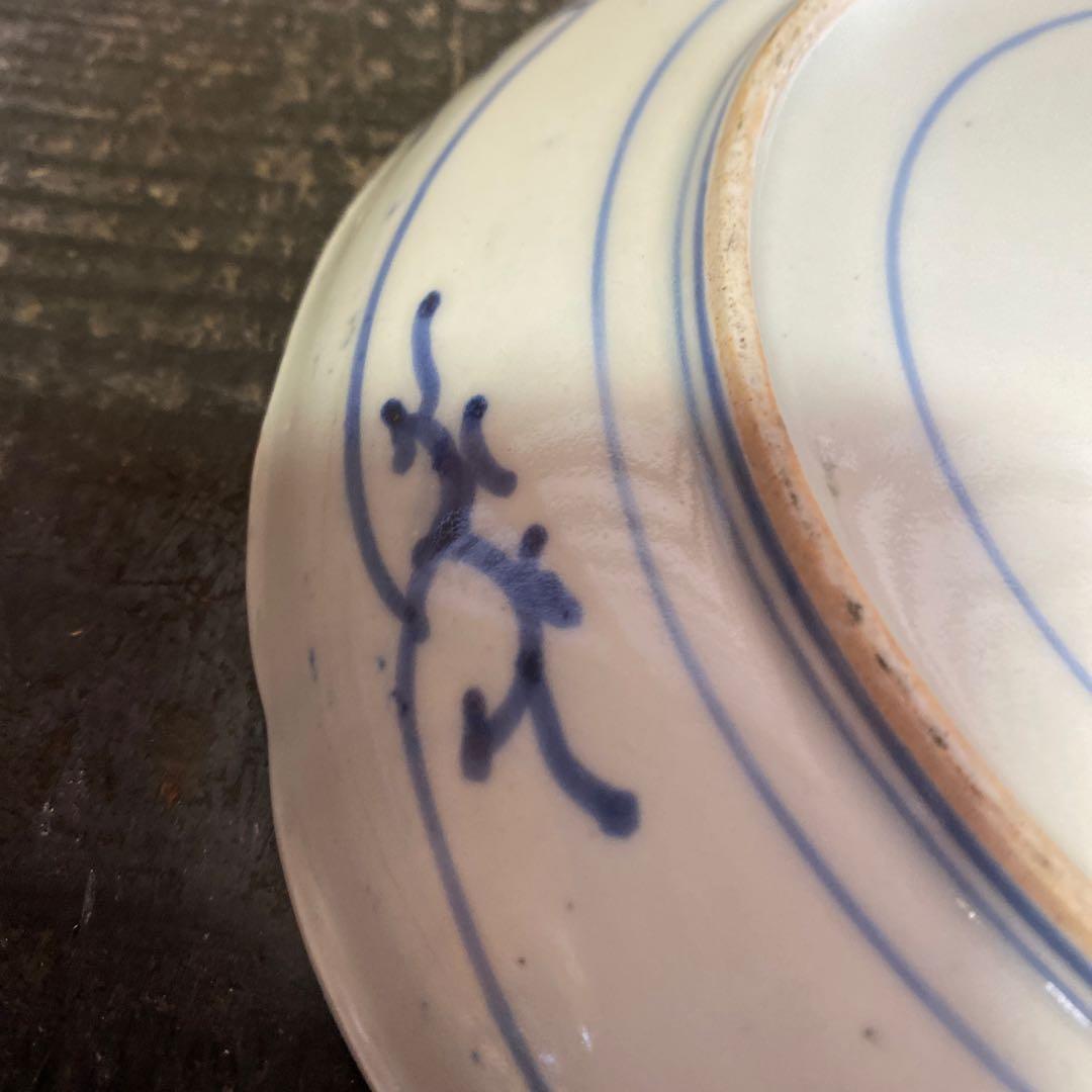 古伊万里白抜きたこ唐草唐草文平皿