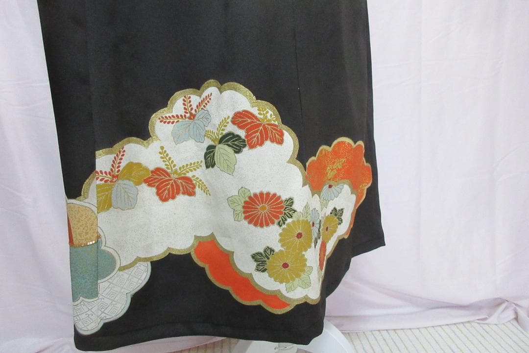 留袖リメイク 花柄　金糸刺繍 ロングドレス シルク　ウエストリボン紐付 かぶり