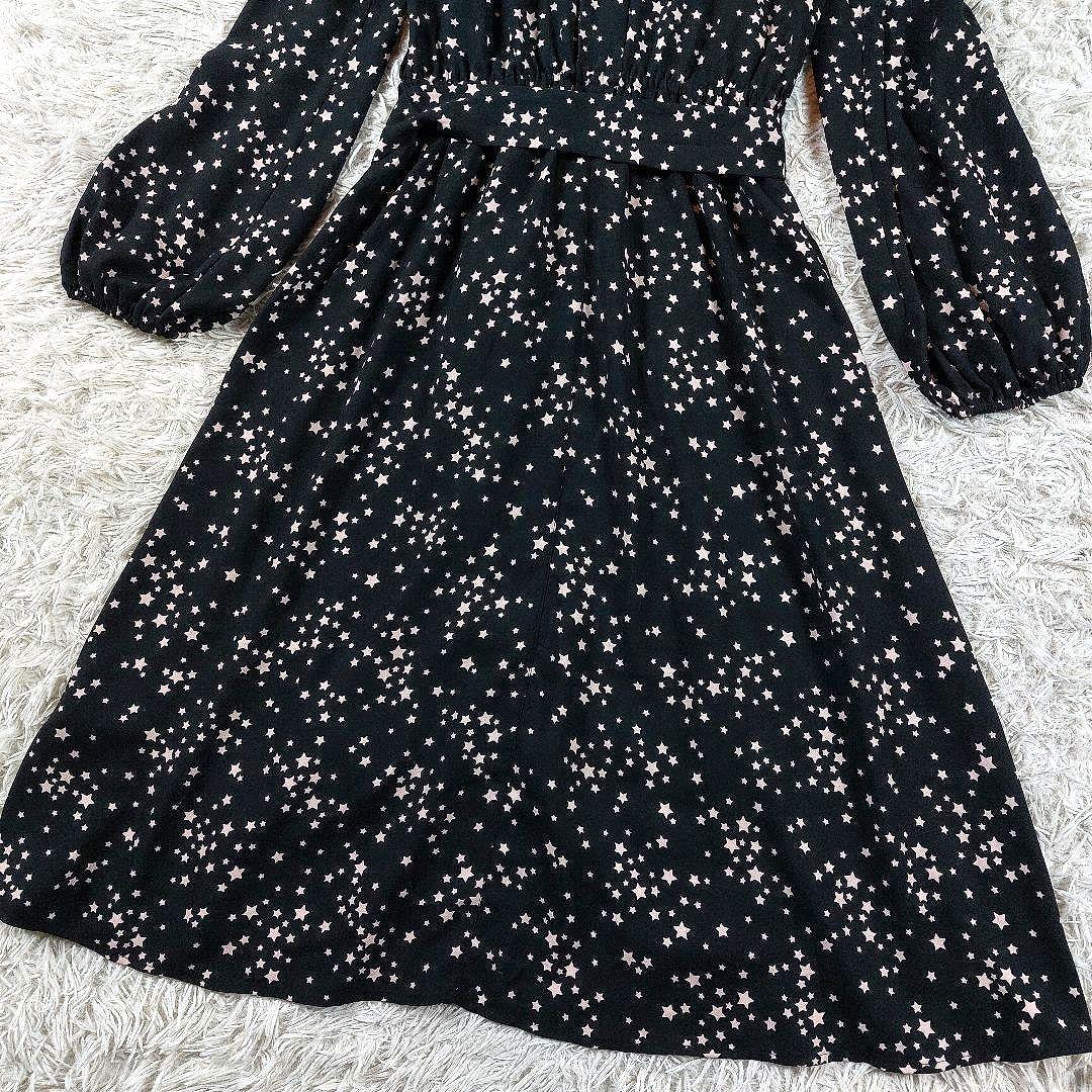 極美品 ケイトスペードニューヨーク 星 スター 総柄 ベルト ギャザーワンピース