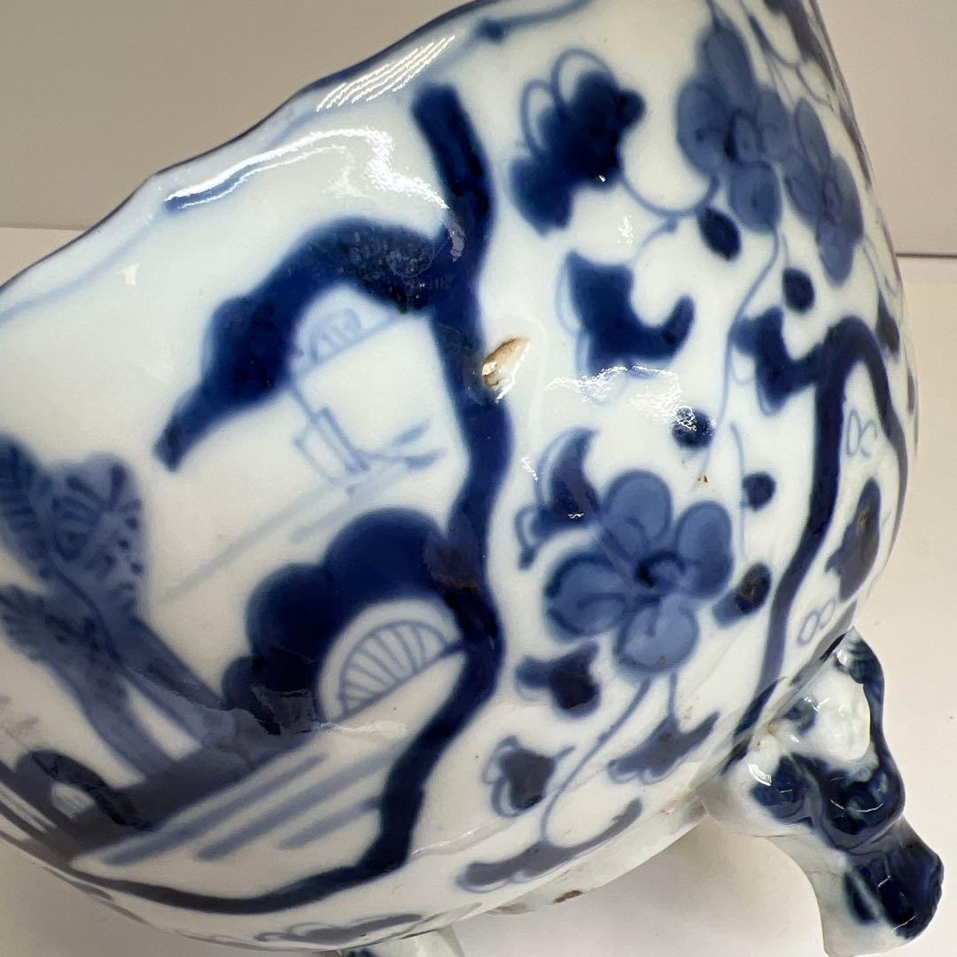 専用　古伊万里　染付三足鉢　口径約18.5㎝　東Y8-0216④大