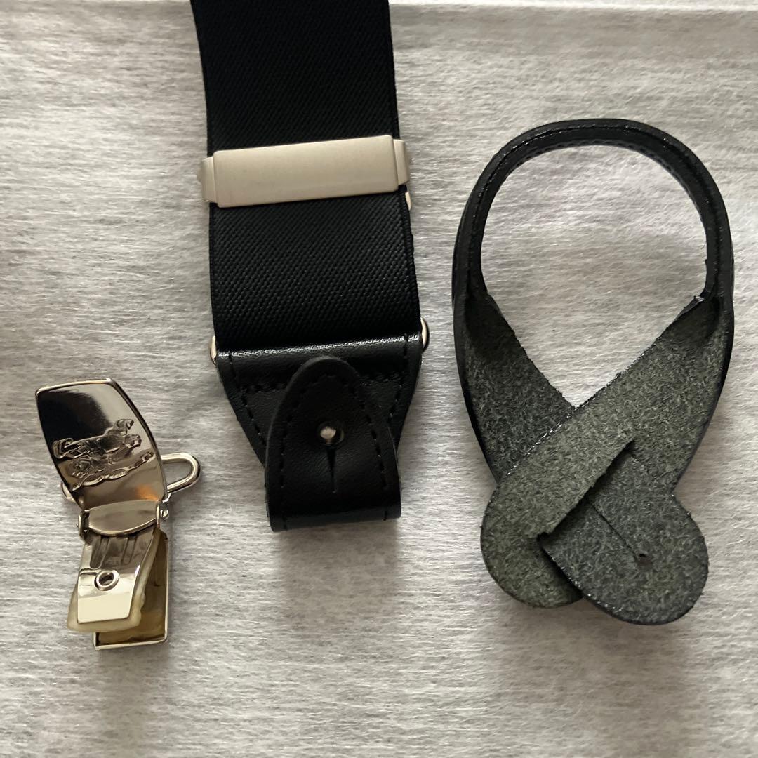 【新品未使用】BURBERRY メンズサスペンダー ブラック レザー ロゴ 金具