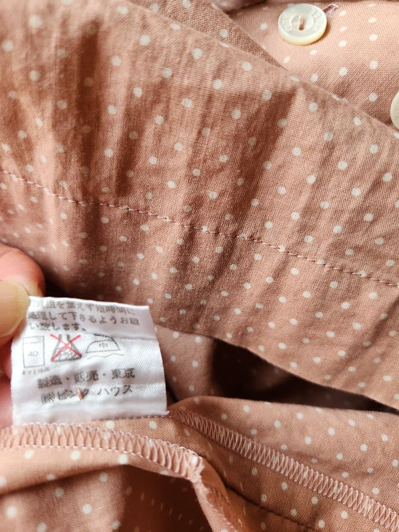 ピンクハウス くすみピンク ドット柄 半袖ワンピース　ピコフリル　リボン　F