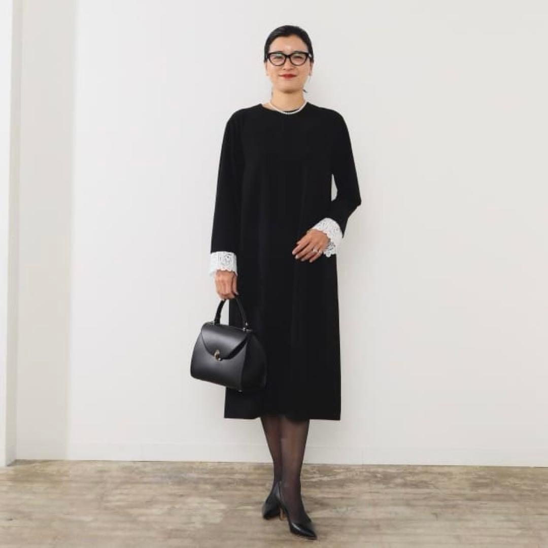 Demi-luxe Beams ダブルクロスレースカフスワンピース 紺