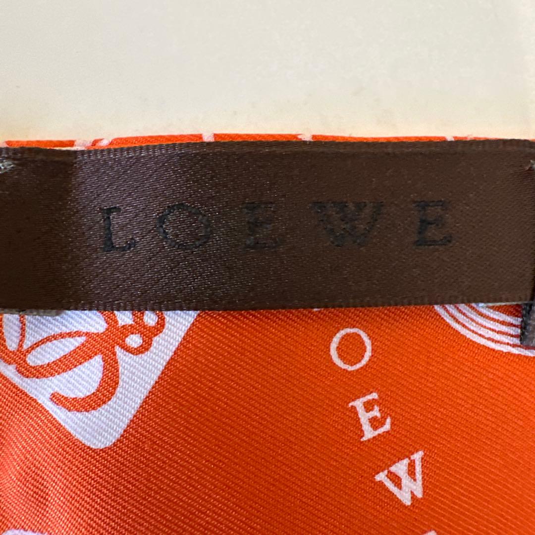 LOEWE ロゴプリント シルクスカーフ オレンジ