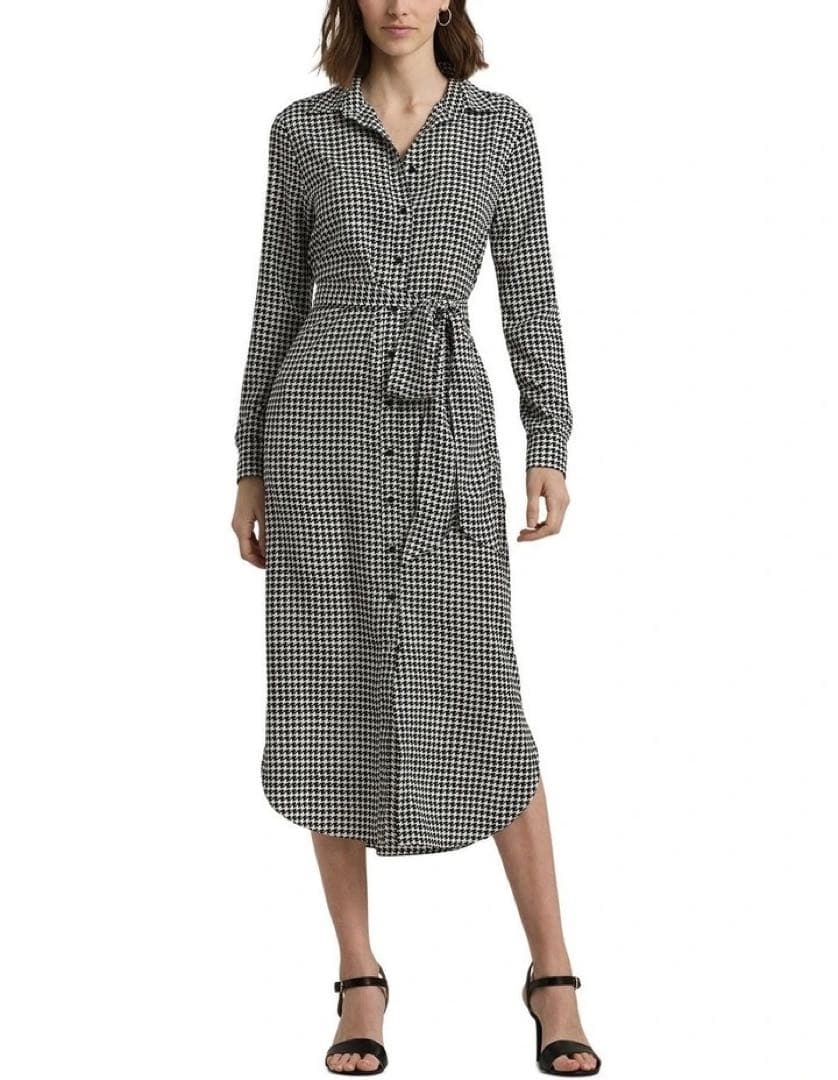 極美品 ローレンラルフローレン 千鳥格子 シャツワンピース ロング ベルト 4