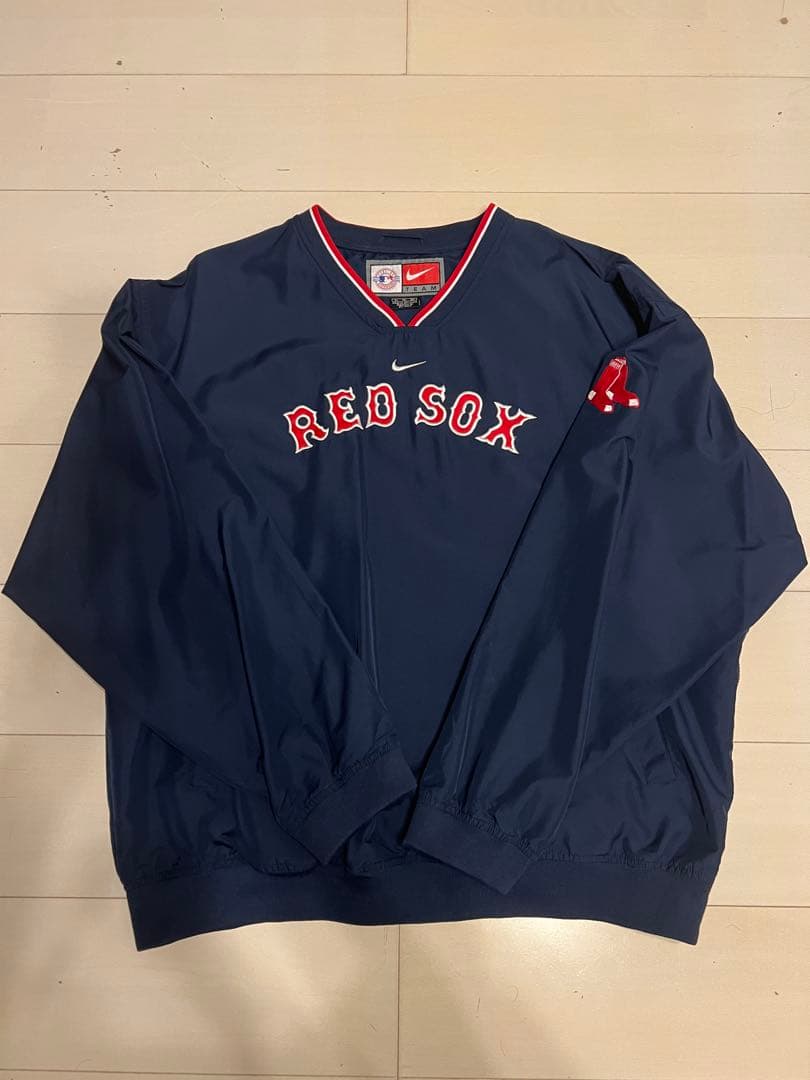 NIKE Red Sox VネックプルオーバーナイロンジャケットセンターロゴXL