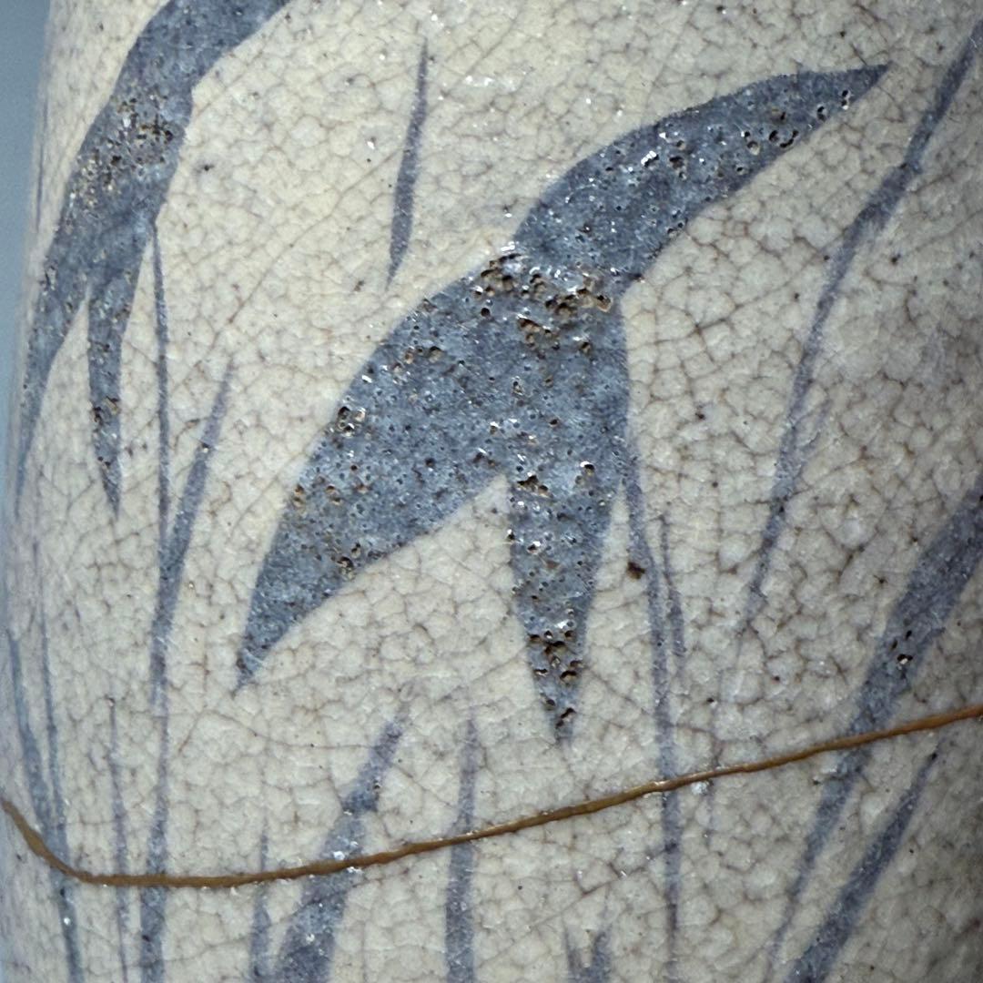 江戸時代　織部沢瀉文　花瓶　徳利　古美術　桐箱付　蒐集家旧蔵品　高19.5cm