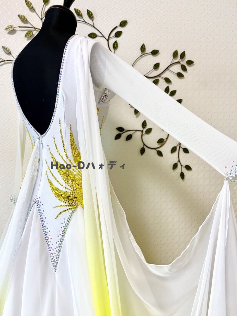 新品★ダンスドレス★スタンダード★社交ダンス★競技会★パーティー★イェロー白