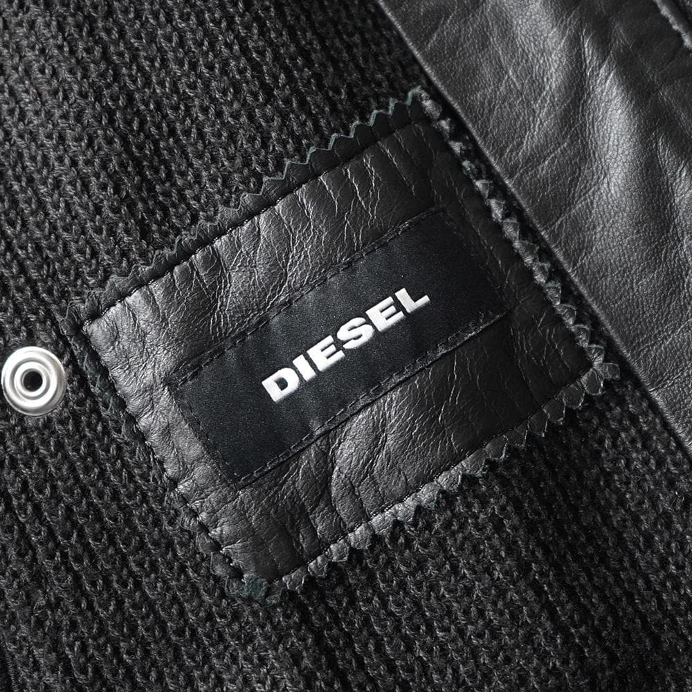 ほぼ新品 DIESEL ディーゼル リブ袖オールレザーパーカージャケットS