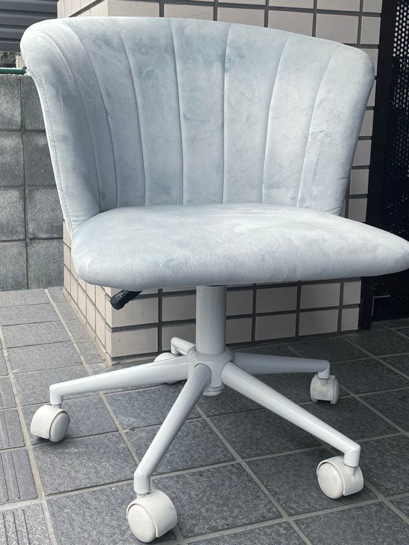 貝殻モチーフ マーメイド風 水色サックス デスクチェア ハイバック グレー