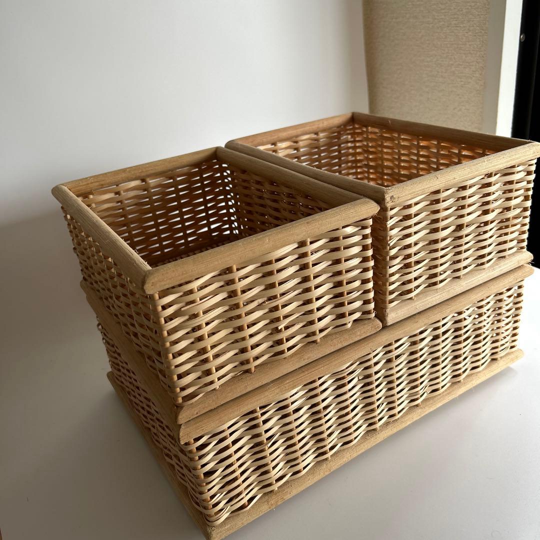 無印良品 ブリ材　バスケット中×3（+1おまけ）、小×2　重ねる収納
