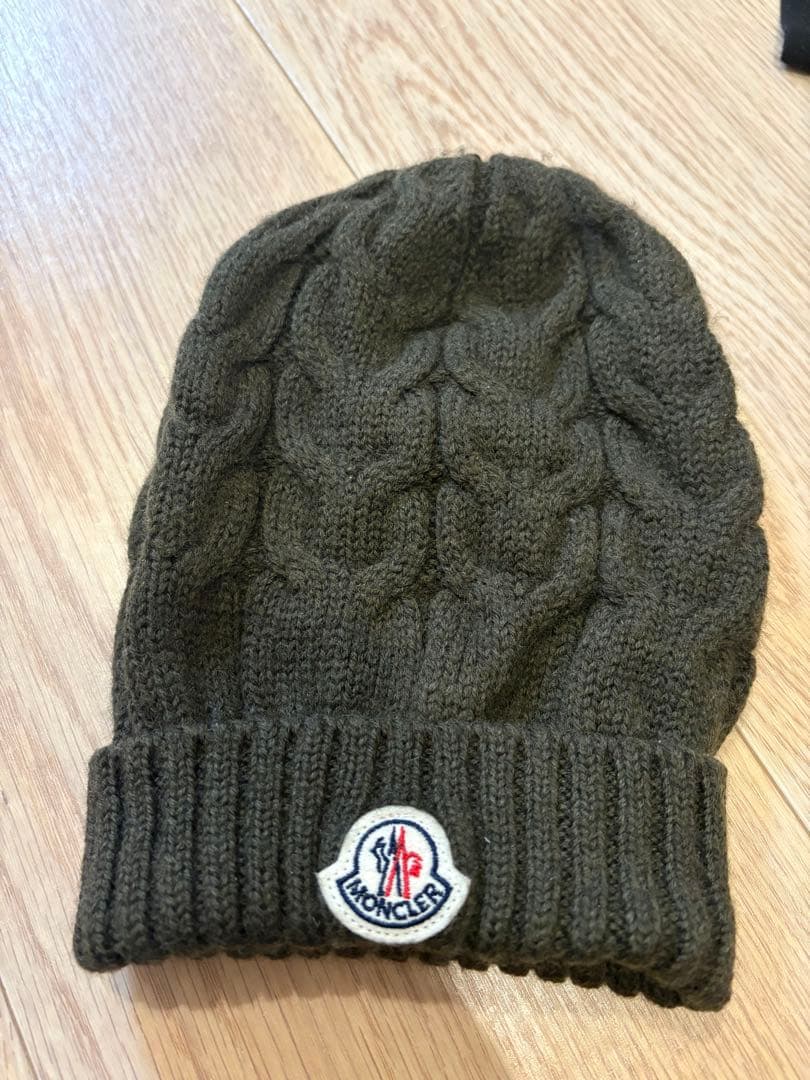 MONCLER ケーブル編みニット帽 Lサイズ ダークグリーン