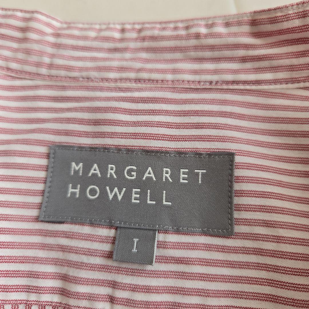 MARGARET HOWELL コットンシルク ストライプ バンドカラーシャツ
