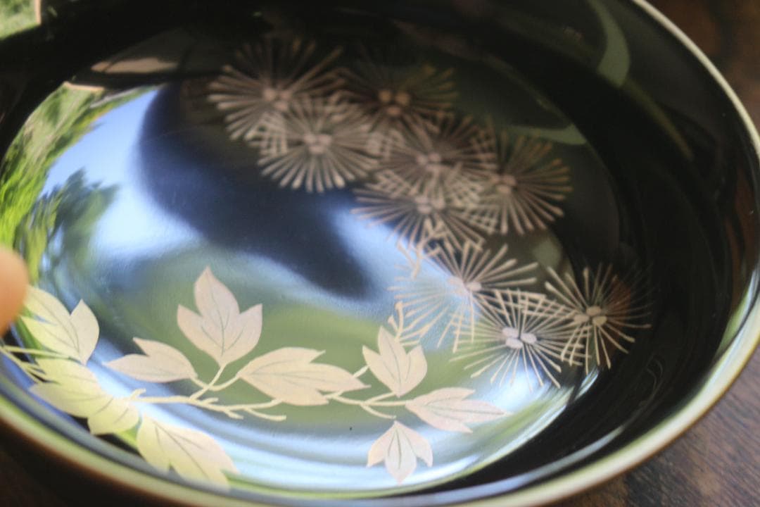 デッドストック！時代金縁黒漆に優美な草花蒔絵の映えるお皿7点（検輪島塗蒔絵皿