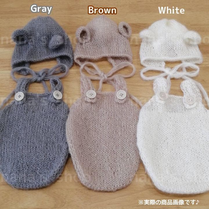 2点セット♪くまオーバーオール&ラウンドファーマット45cm　ニューボーンフォト