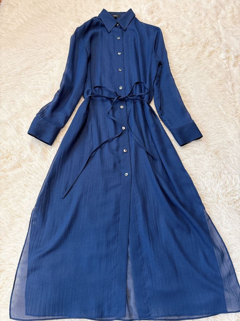 Theory セオリー シースルー ベルト付き ロングシャツワンピース