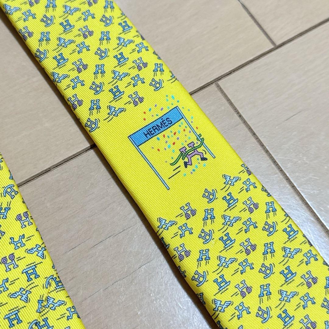 【美品】HERMES イエロー ネクタイ