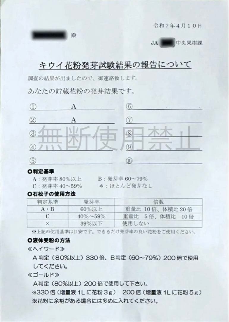 得　期間限定価格　キウイ花粉　授粉用　人工授粉　発芽試験結果「A判定」（約4g）